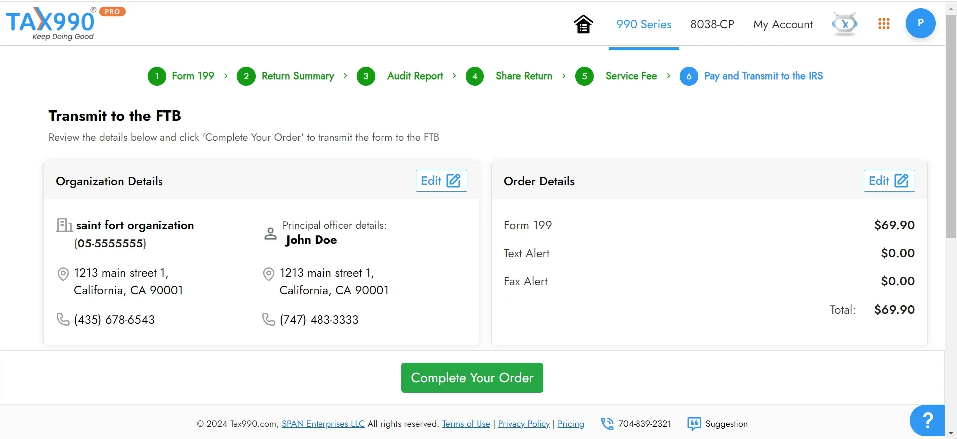 Transmit CA Form 199 to the IRS