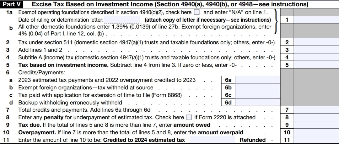 Part V - Excise Tax Based on Investment Income