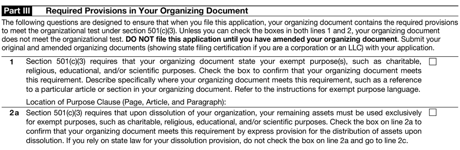 Part III- Required Province in your Organizing Document