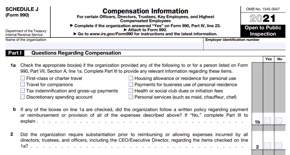IRS Form 990 Schedule J Instructions Compensation Information